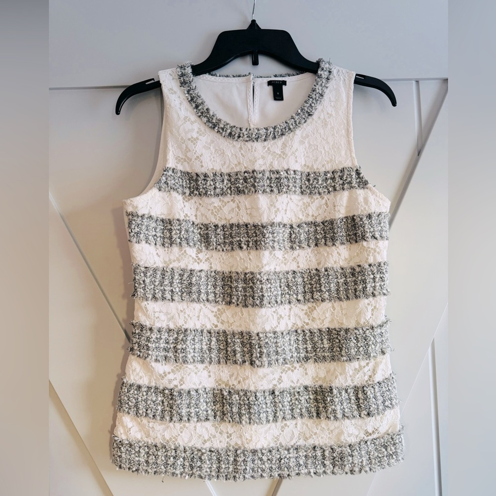 J Crew size small women’s top, super cute lace and fringe-like detail